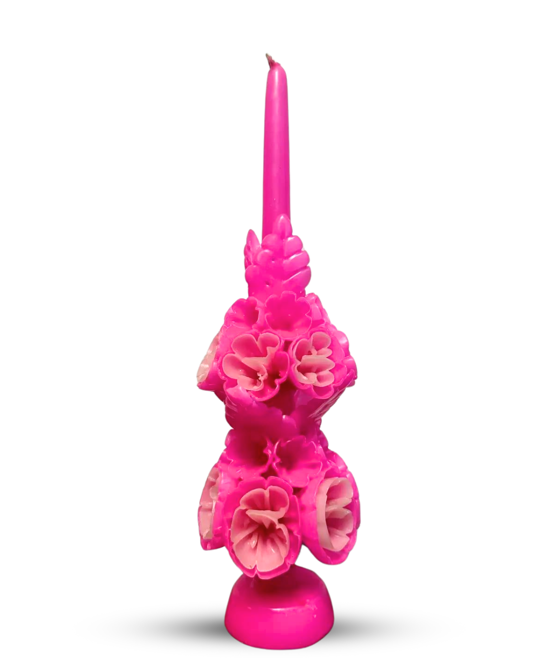 Tall Mexican Floral Candle-  Miami Pink