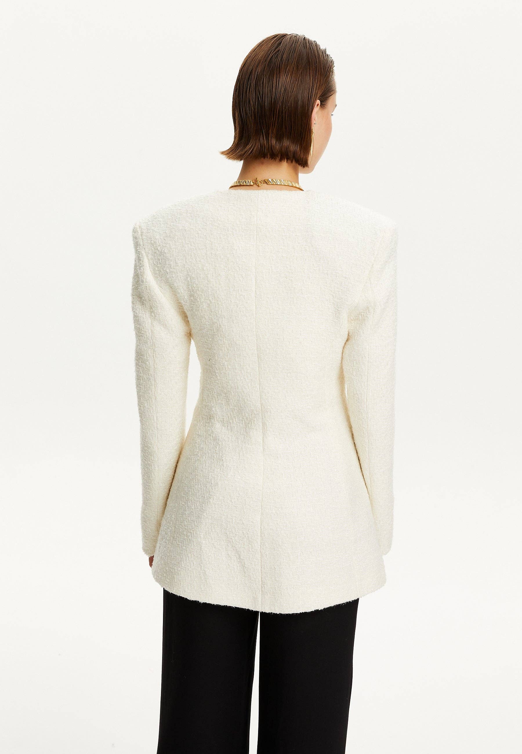 Ecru Tweed Jacket with Button Detail