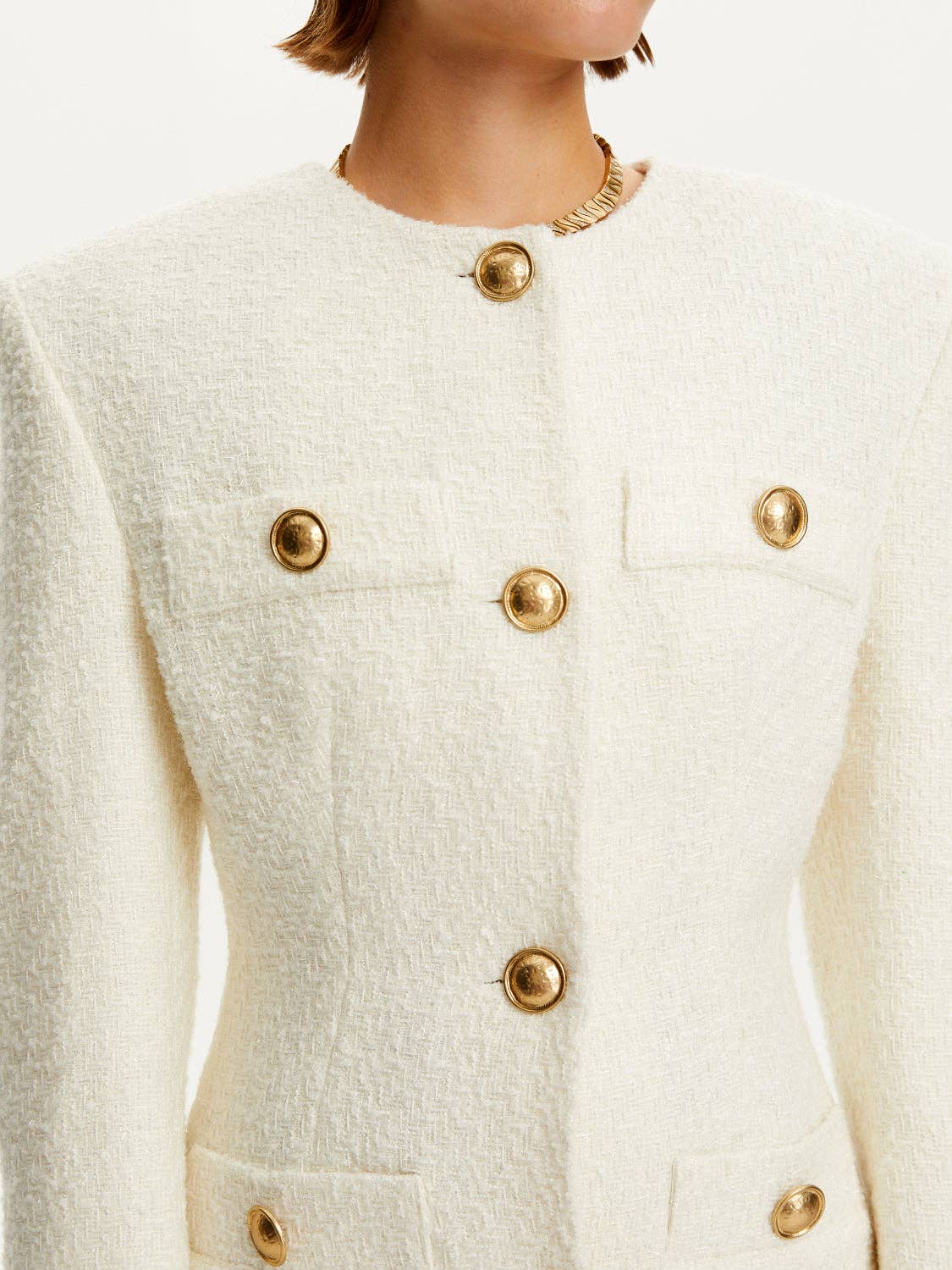 Ecru Tweed Jacket with Button Detail