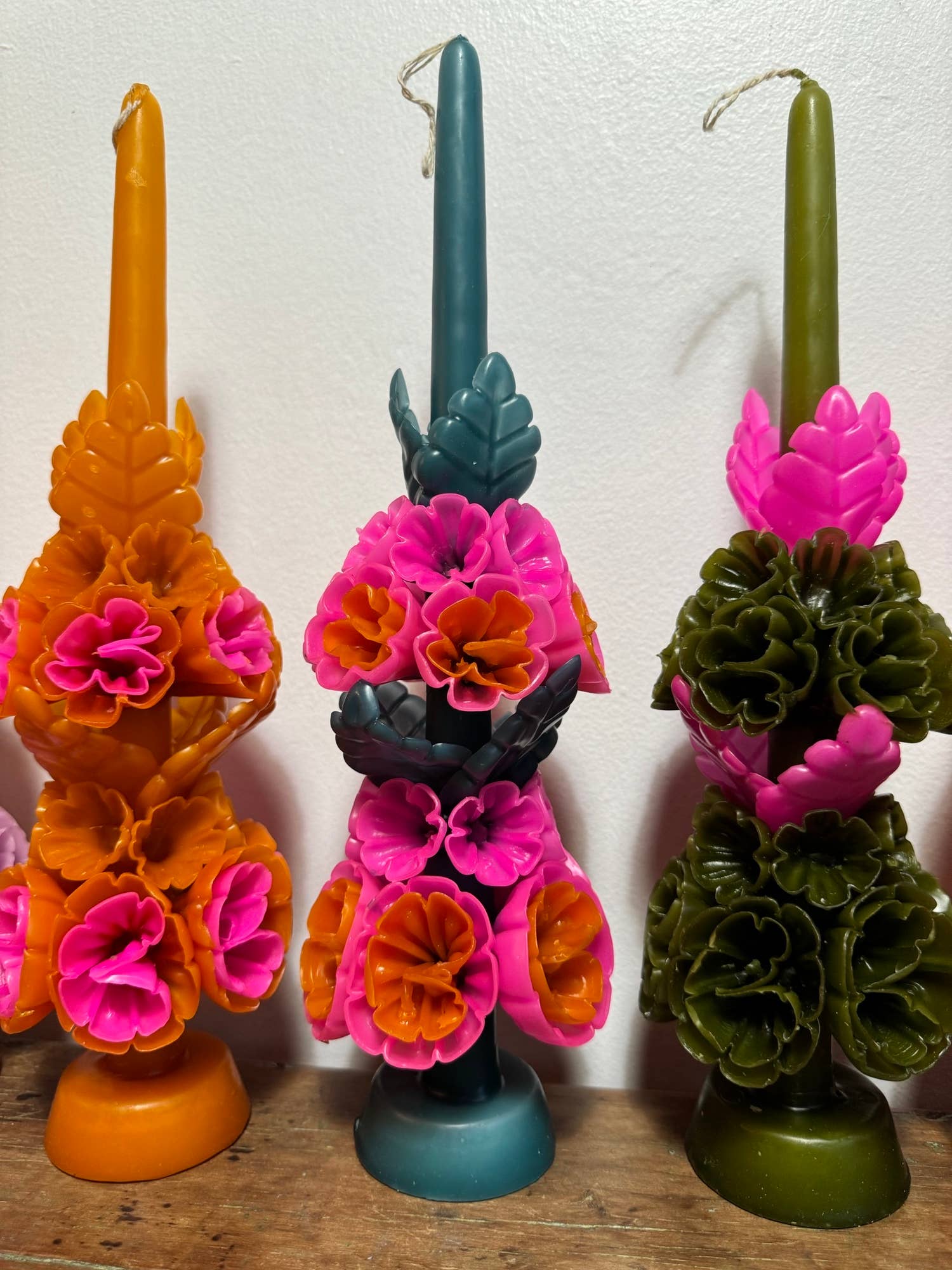 Tall Mexican Floral Candle-  Lagoon + Paleta
