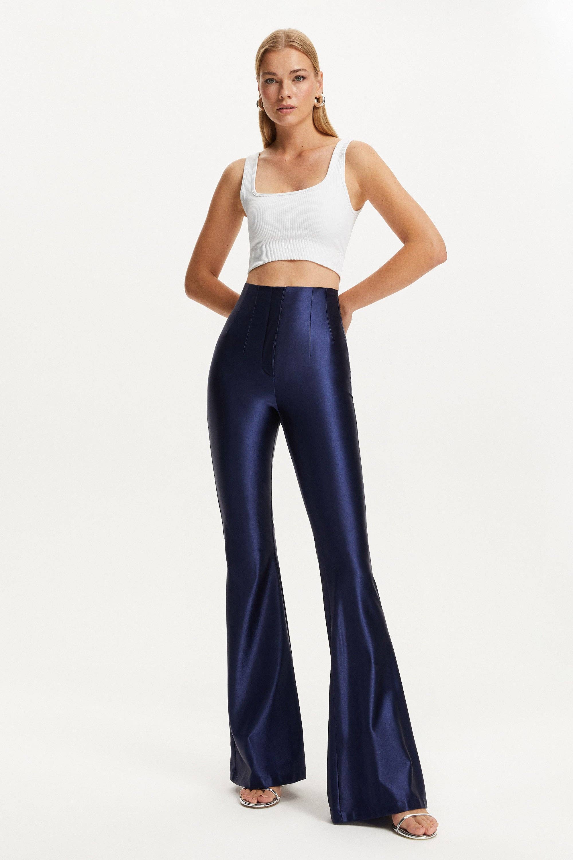 Darted Flare Pants: XL / Navy Blue